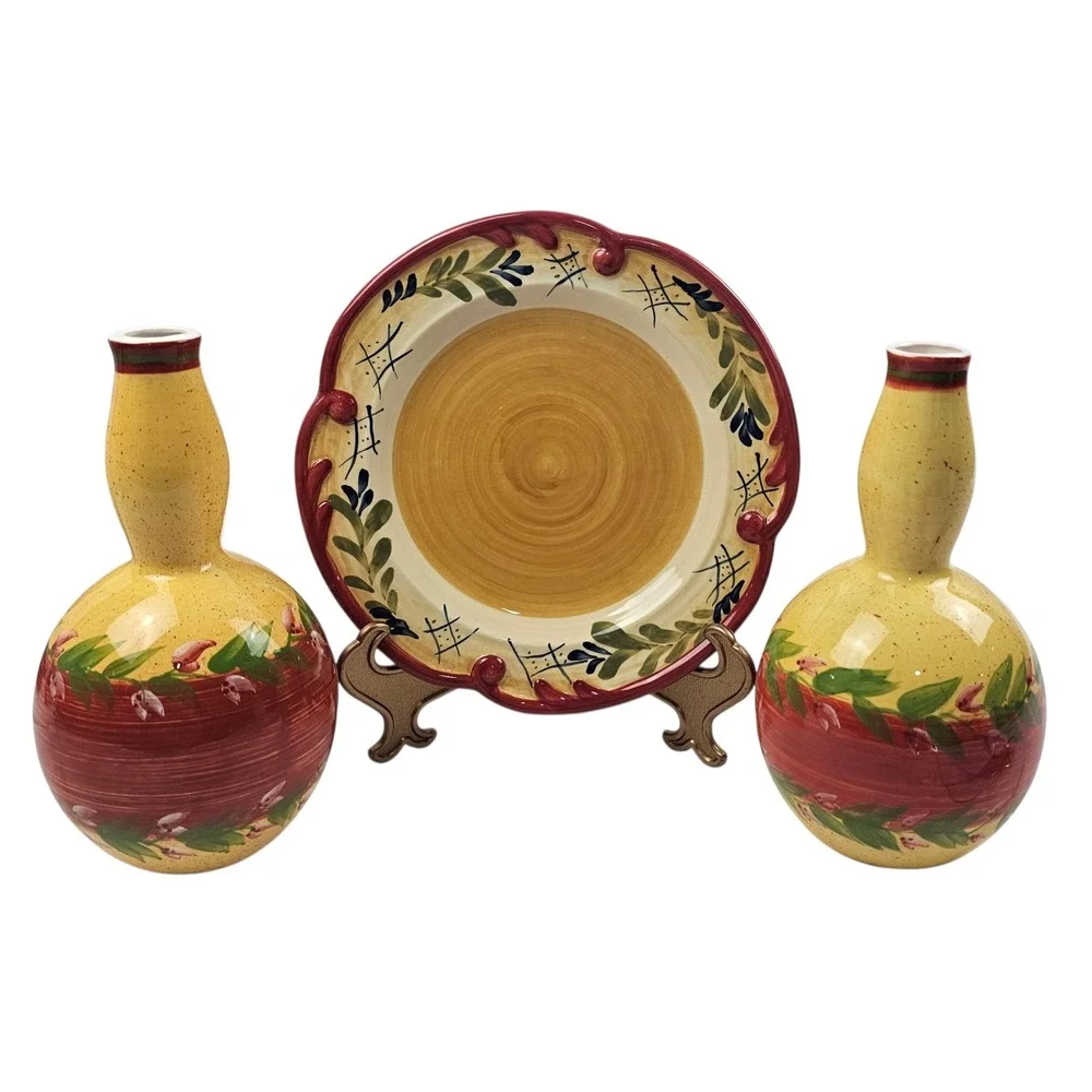 Certified International Pamela Gladding Tuscan Floral Plate and Gourd Vase Set
